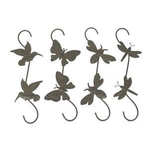 Set of 4 Rustic Metal Hook Plant Hangers Hummingbird, Bee, Butterfly, Dragonfly